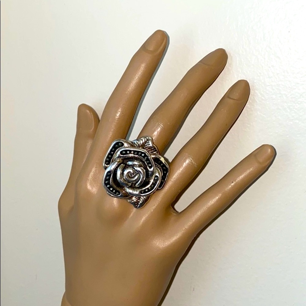 Large Rose flower sterling silver Marcasite ring